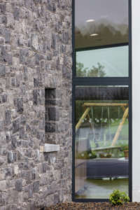 Errigal Truagh Façade detail with view through the building